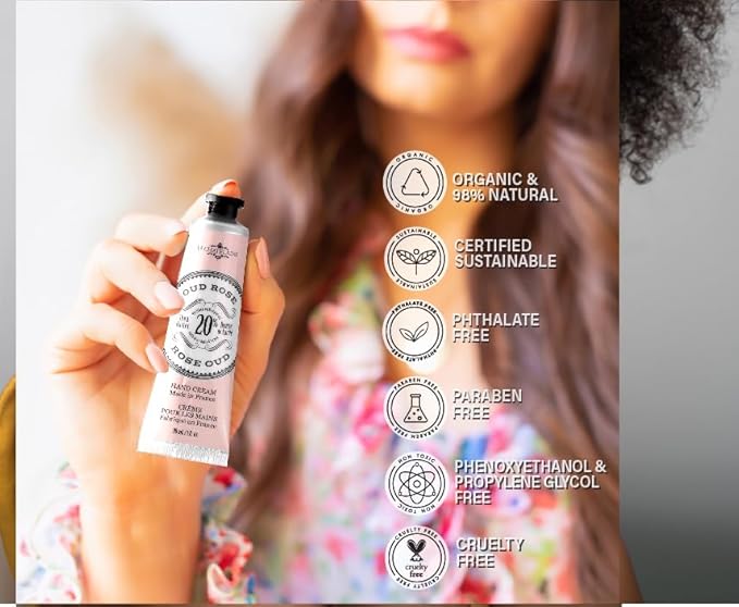 La Chatelaine Oud Rose Triple Milled Bar Soap and 20% Shea Butter Hand Cream Gift Set, Gift for Mom, Decorative Tin, Plant-Based, Natural & Organic, Made in France (7 oz. soap bar, 1 oz. hand lotion)