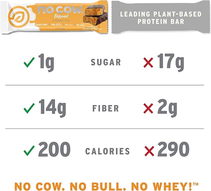 No Cow High Protein Bars, Chocolate Salted Caramel - Healthy Snacks, 20g Vegan Protein, High Fiber, Low Sugar, Keto Friendly, Dairy & Gluten Free (12 Count)