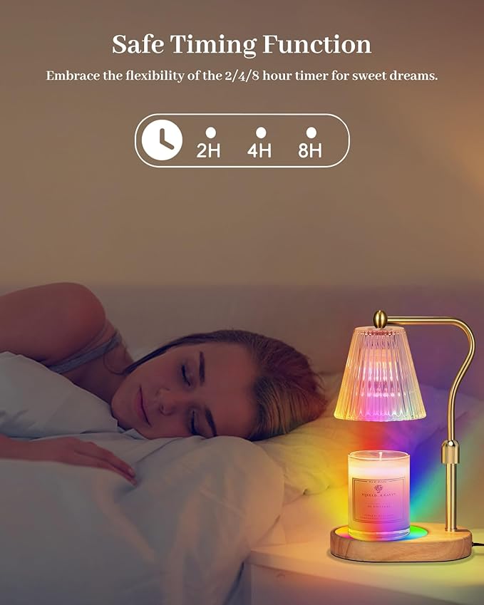 Candle Warmer Lamp with 7 LED Colors Changing,Candle Warmer with Timer Dimmer, Electric Candle Lamp with Adjustable Height Home Decor for Secented Jar Candles Christmas Gift for Mom Women