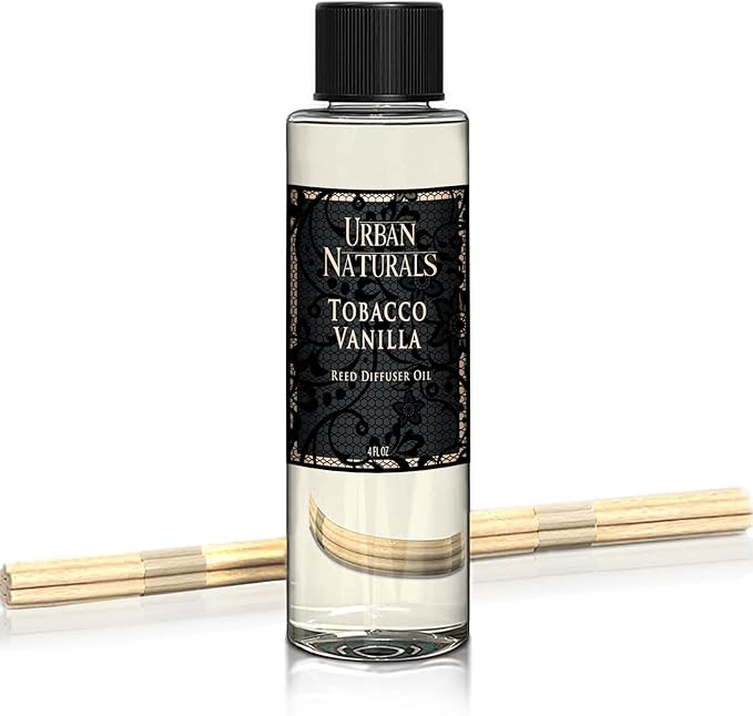 Urban Naturals Tobacco Vanilla Reed Diffuser Refill Set | Includes a Free Set of Reed Sticks! 4 oz | Great Gift Idea Home Fragrance Lovers!
