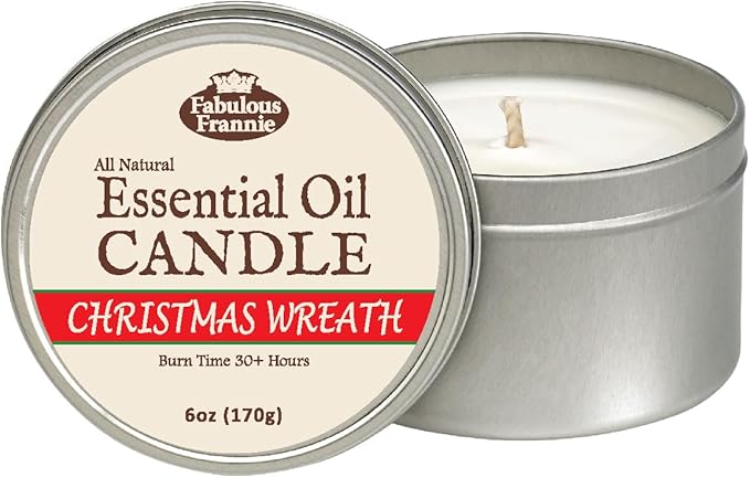 Fabulous Frannie Christmas Wreath Aromatherapy All-Natural Soy Candles Cotton Wick High Pure Essential Oil Scent 40 Hours Burn Time Gift for Women & Men 6 Ounce (Pack of 1)