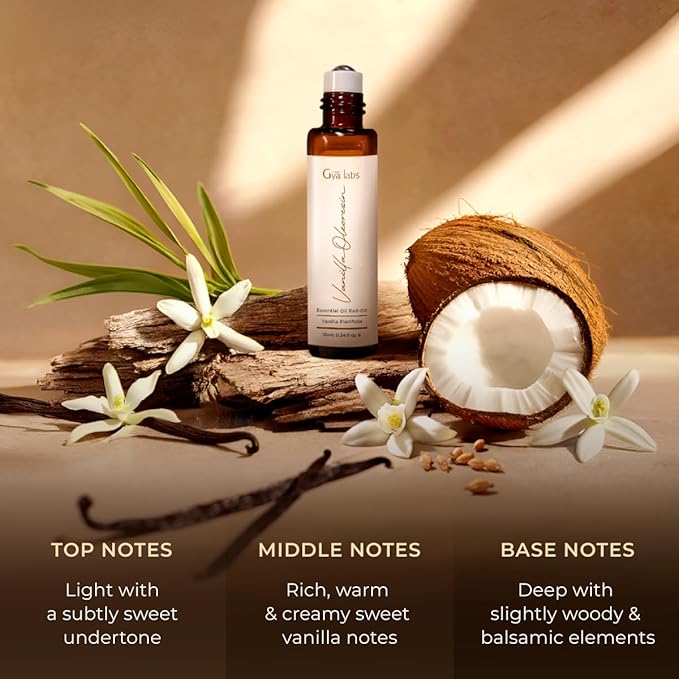 Gya Labs Vanilla Oleoresin Essential Oil Roll On - 0.34 Fl Oz - Travel Size Roller for Camping, Skin, Aromatherapy Relief, Convenience