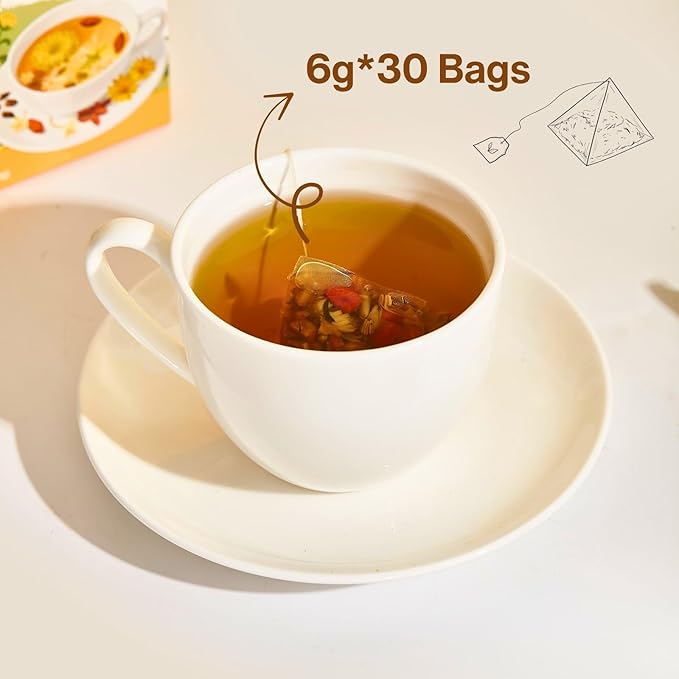 Chrysanthemum Cassia Seed Tea Bags - 6g × 30 Bags, VitalForest Liver Detox Herbal Tea with Burdock Root, Goji Berries, Osmanthus, Honeysuckle – Goji Berry Chrysanthemum Tea for Liver & Kidney Health