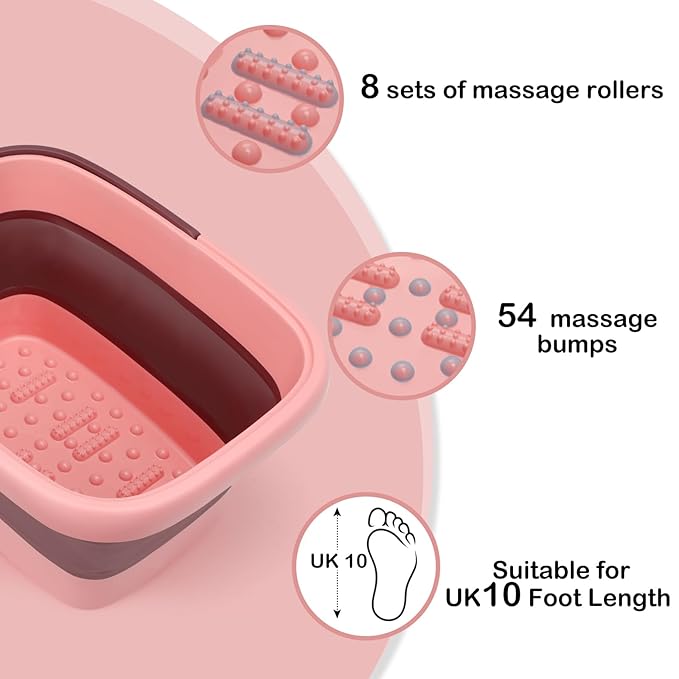 Foot Bath Collapsible Foot Soak Tub,Beinilai Collapsible Foot Bath Basin,Multifunction Plastic Basin with Handles,Foot Tub for Soaking Feet-Pink