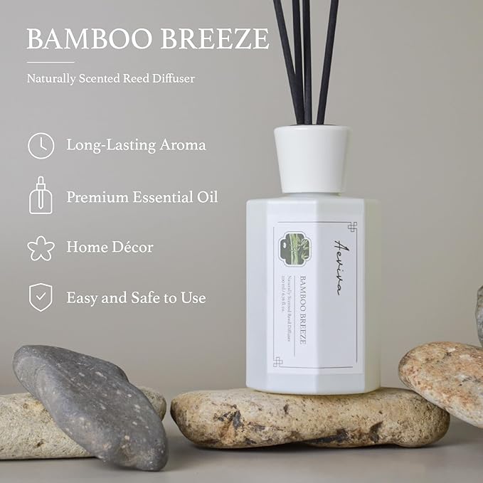Reed Diffuser Set, 6.76 fl oz Bamboo Breeze Scented Oil Diffuser, Home Fragrance with Reed Sticks for Bedroom, Office, Bathroom Shelf Decor & Gifts