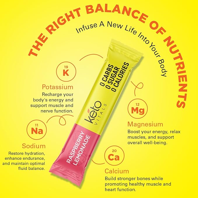 Keto Vitals Tropical Keto Electrolytes Powder No Sugar - Electrolytes with Potassium, Magnesium, Sodium, & Calcium - Sugar Free Electrolyte Powder Packets Drink Mix & Hydration Powder, 30 Servings