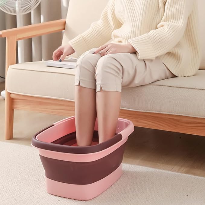 Foot Bath Collapsible Foot Soak Tub,Beinilai Collapsible Foot Bath Basin,Multifunction Plastic Basin with Handles,Foot Tub for Soaking Feet-Pink