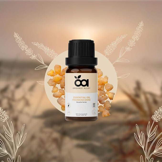 Frankincense Essential Oil by Organic Alley (Boswellia Serrata) | 100% Pure & Undiluted | Natural Aromatherapy for Diffusers & DIY Blends | Earthy-Woody Resin Aroma | (0.33 fl oz)