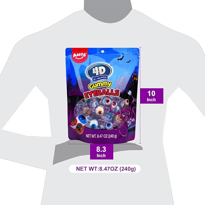 Amos Gummy Eyeball Halloween Candy Eye Candy Treats for Kids & Parties, 3D Gummy Eyeballs, Individually Wrapped,Sharing, 9oz Bag