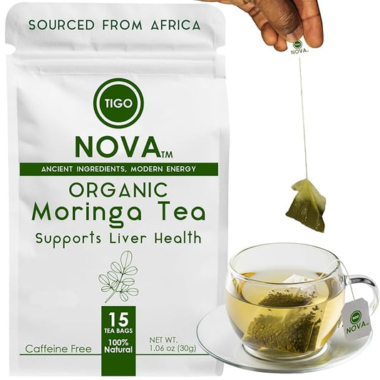 Premium Organic Moringa Tea Bags, 100% Natural and Organic Ingredients, Caffeine free | Authentic African Origin | Eco-conscious Teabags (15 count) Immune System & Digestion Support Herbal Tea