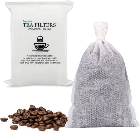 Fenshine 100Pcs Large Tea Bag - Disposable Empty Tea Filter Bags No Mess Mesh Bags with Drawstring for Concentrate/Iced Coffee, Herb, Loose Leaf Tea