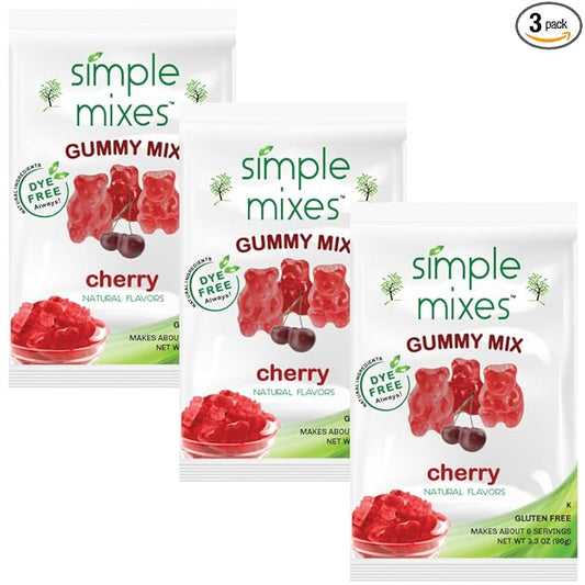 Simple Mixes Natural Gummy Mix, Healthy Snack, Dye-Free, No Gluten or Fat, Kosher, (3-Pack, Cherry)