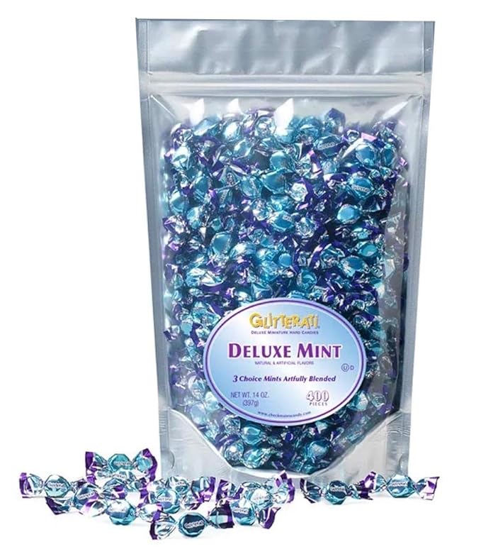 GLITTERATI Deluxe Mint Italian Miniature Hard Candies, Individually Wrapped Gourmet Candy, Vegan, Gluten Free, Non-GMO, 14 oz Resealable Pouch, 400 Ct.