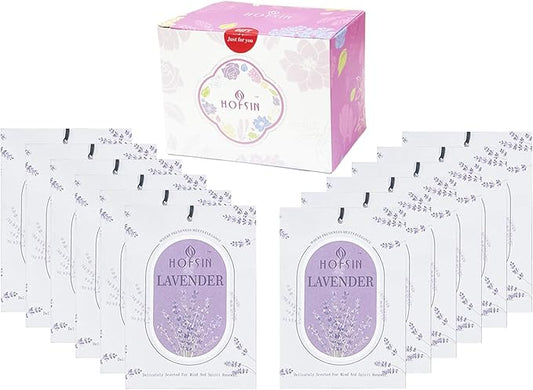 HOFSIN 12Pack Lavender Sachets with Hanging Strings,Long Lasting,Scented Paper Bags,Air Freshener Deodorizer for Closet and Drawer,Home Fragrance for Wardrobe,Car(Lavender)