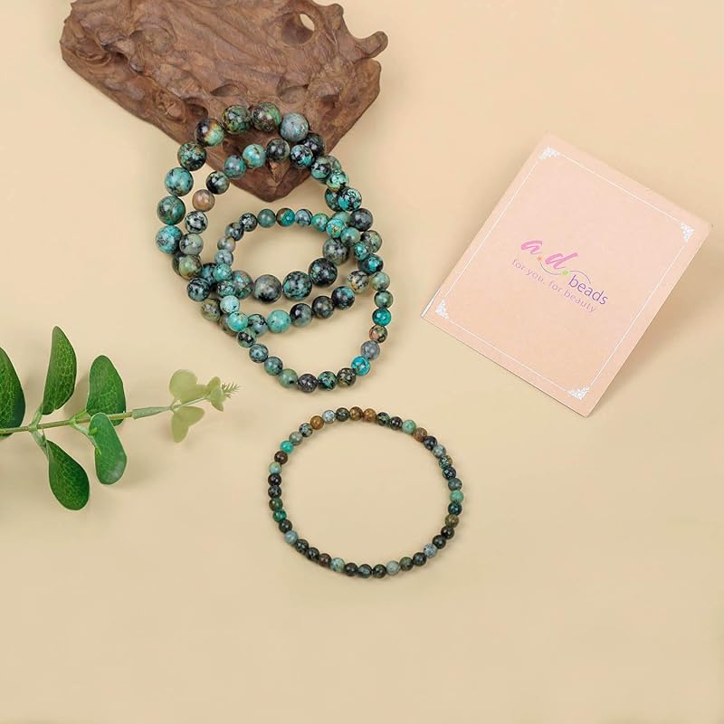 AD Beads Handmade Gemstone Stretch Elastic Bracelet Crystal Healing Reiki Nature's Beauty and Spiritual Essence Unisex (10mm, African Turquoise (Spiritual growth))
