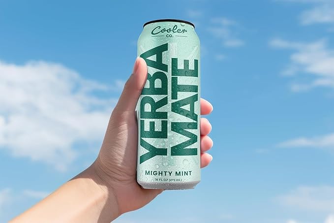 COOLER CO. | YERBA MATE | 12 Pack | 100% Organic Yerba Mate Caffeine | 150 mg Caffeine | 3 Organic Ingredients | Natural Ingredients | No Artificial Colors or Stimulants | Mighty Mint Flavor