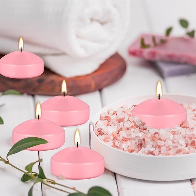 12-Pack 3 Inch Pink Floating Candles - Romantic Decor for Celebrations, and Parties