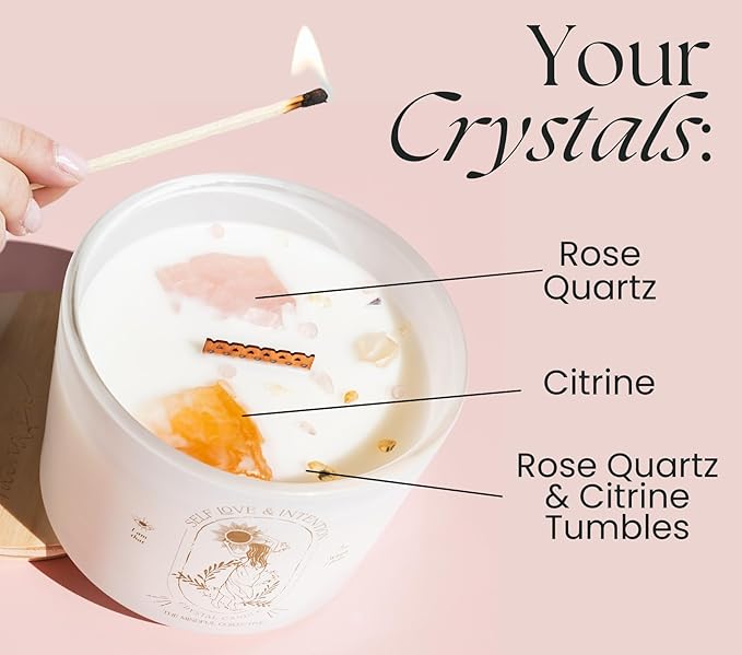 Large Crystal Candles for Women - 12oz Soy Wood Wick Candles That Crackle. Scented, Non-Toxic, Luxury Aromatherapy. Unique Meditation Spiritual Gifts for Women