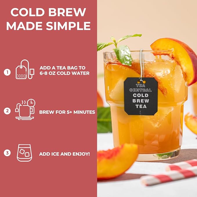 Life Plus Style Gourmet TEA CENTRAL Peach Black Tea Organic Ceylon Black Tea Refreshing Tea Beverages Natural Flavored Cold Brew Peach Tea Bags Everyday Wellness Iced Drink 25 Tea Bags