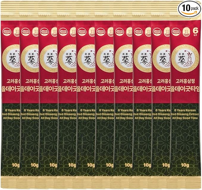 6-Year Korean Red Ginseng Extract Shot, HACCP Certified, Caffeine Free, Formulated with 12+ Traditional Korean Herbal Ingredients -Parent (10sticks, Alldaygoodtime)