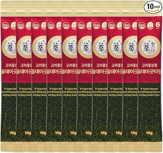 6-Year Korean Red Ginseng Extract Shot, HACCP Certified, Caffeine Free, Formulated with 12+ Traditional Korean Herbal Ingredients -Parent (10sticks, Alldaygoodtime)