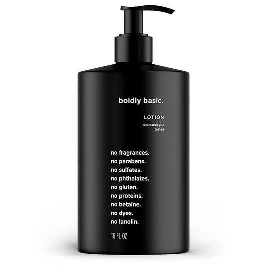 Boldly Basic Fragrance Free Lotion - Moisturizer for Dry and Sensitive Skin - Non Greasy - Unscented - Dermatologist Tested - No Sulfates, Parabens or Gluten - Hypoallergenic & Moisturizing