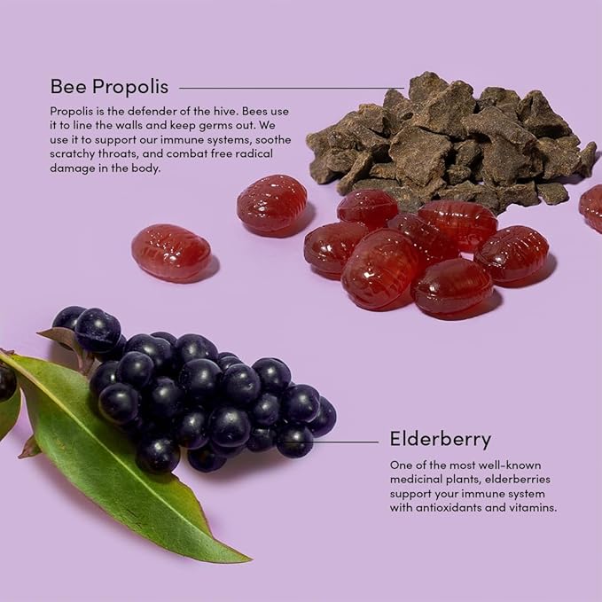 Beekeeper's Naturals Soothing Honey Elderberry Cough Drops Immune Support with Vitamin D, Zinc and Propolis Throat Soothing Lozenges, 14 Ct