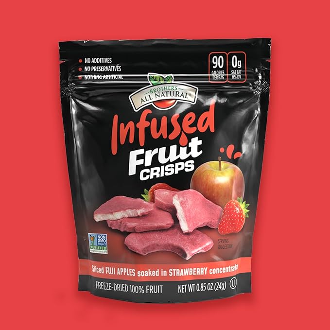 Brothers All Natural Infused Freeze Dried Fruit Crisps, Fuji Apple Infused with Strawberry, 0.85 Oz (Pack of 8), Made with 100% Fruit, Gluten Free, Soy Free, Vegan, Heathy Snack, Resealable Pouch