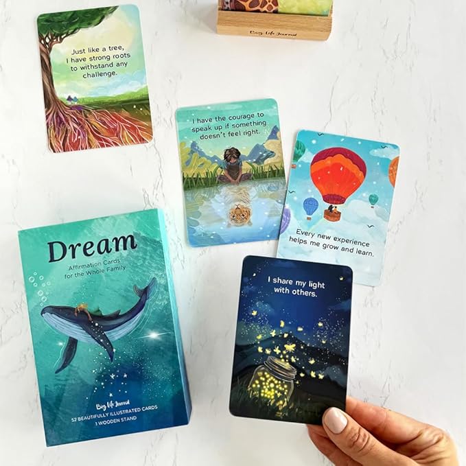Big Life Journal Dream Affirmation Cards, 52 Beautifully Illustrated Cards Positive Mindful for Kids with Display Stand, Daily Inspiration for Self-Esteem, Positivity, Ideal Gifts for Teens & Teachers