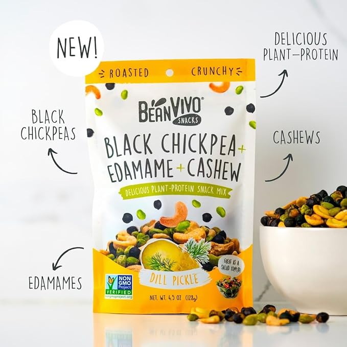 BeanVIVO Healthy Snacks for Adults & Kids with 7g Protein & 4g Fiber per Serving with Dried Edamame, Roasted Cashew and Chickpeas - Vegan & Gluten Free - Keto Friendly & Non-GMO - 3-Pack (4.5 oz Each Pouch)