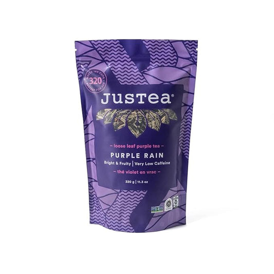 JusTea PURPLE RAIN | Loose Leaf Purple Tea | Recyclable Refill Pouch | 160+ Cups (11.3oz) | Very Low Caffeine | Award-Winning | Fair Trade | Non-GMO