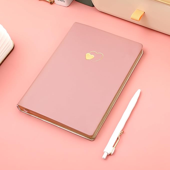 CAGIE Lined Journal Notebook for Women and Girls 256 Pages Cute Diary with Heart-Shaped Leather Journals for Writing A5 Soft Cover Notebooks for Work School (04 Dark pink, A5)