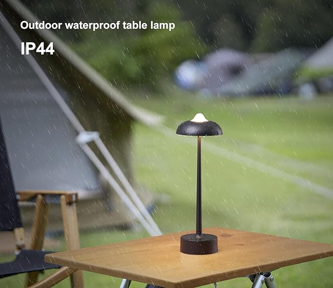 DAWALIGHT Rechargeable LED Desk Lamp - Battery Powered (USB Charging), IP54 3-Color & Brightness Stepless Dimming, 10H Runtime - Portable Aluminum Night Light for Camping, Bedroom, Patio (Black)