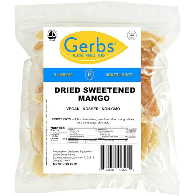 Gerbs Sweetened Dried Mango Slices 4 lbs. | Unsulfured, No Additives, Resealable Bag | Naturally Chewy & Sweet | Top 14 Allergen-Free