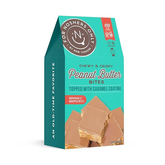 For Noshers Only Peanut Butter Bites - Gluten-Free, Vegan, Kosher Snacks - Coated, Healthy Snack Bites - Whole Grain Brown Rice - No Artificial Ingredients - Individually Wrapped, Low-Calorie - Pack of 8, Caramal