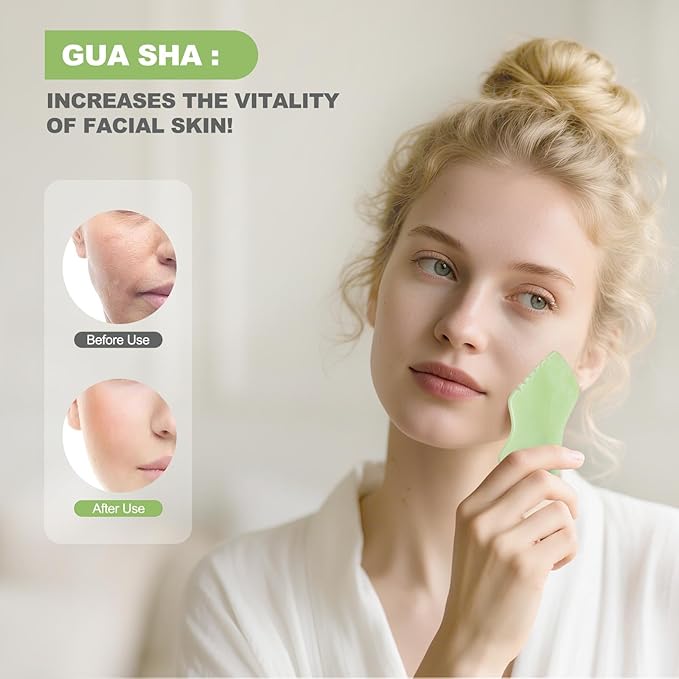 airogym 2PCS Jade Stone Gua Sha Set Face Massager Jade Facial Tools Body Lymphatic Drainage Massager, Guasha Face Sculpting Tool Skin Care Set Gifts for Women Gua Sha Sculpting for Tighten Skin