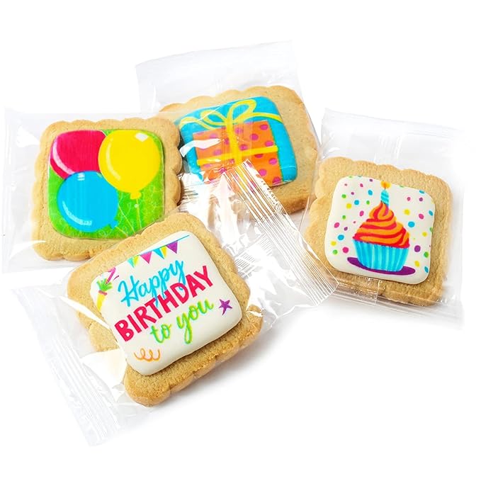 Happy Birthday Cookies 4 PACK Gift Basket for Kids Men Women | Decorated Sugar Cookie Gift Box | Individually Wrapped Party Favors Nut Free (Birthday, Standard Box)