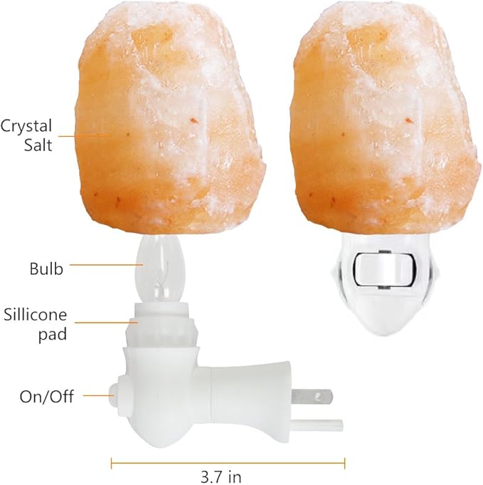 Himalayan Salt Lamp Night Light Plug in, Certificated 360 Degree Rotatable Wall Plug with Extra 2 Replacement Bulbs Bathroom Bedroom Night Light, Pink Crystal Rock Salt Hand Crafted