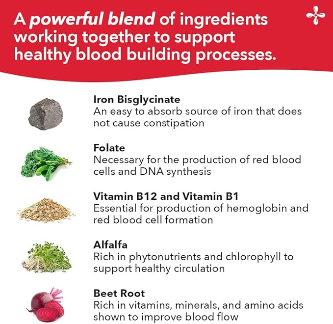 LifeSeasons Blood Nourish-R - Iron Supplement - Non Constipating - Supports Anemia, Fatigue, Paleness & Dizziness - Blood Building - Iron, Alfalfa, Raspberry & Vitamin B-12-60 Capsules (Pack of 2)