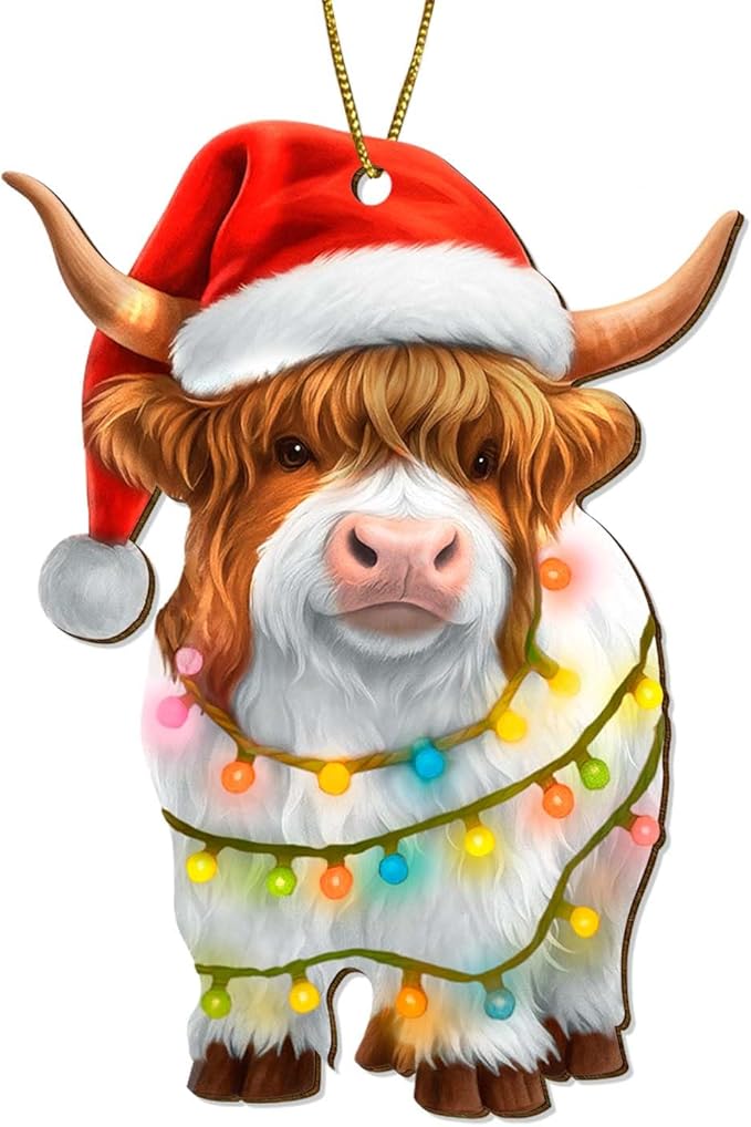 Farmhouse 2 Side Printed Wooden Ornament, Farm Animal Tree Decoration, Cute Cow Ornament, Holiday Hanging Keepsake Gift for Christmas