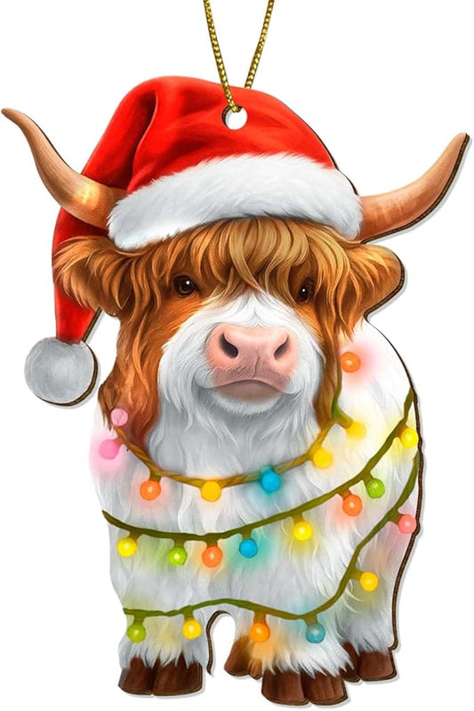 Farmhouse 2 Side Printed Wooden Ornament, Farm Animal Tree Decoration, Cute Cow Ornament, Holiday Hanging Keepsake Gift for Christmas