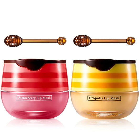 Honey & Strawberry Lip Balm Lip Mask, Hydrate Repair Prevent Dry Cracked Lip, Effective Reduces Lip Lines, Vitamin E Moisturizing Propolis Sleeping Lip Care