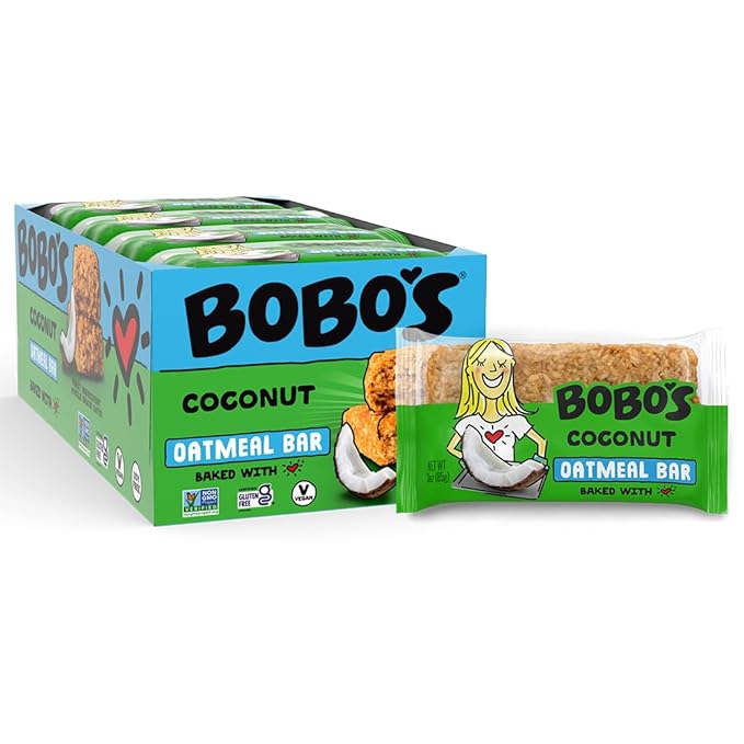 Bobo's Oatmeal Bars, Coconut, Gluten Free Vegan Whole Grain Oat Bars, Pack of 12