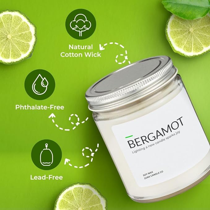 1OAK Soy Wax Scented Candles (Bergamot) - Soy Candles for Home Scented - Long Burning Candles Premium - Hand-Poured (7oz.)