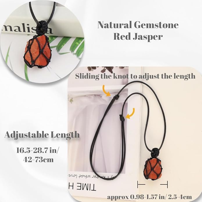 Handmade Natural Gemstone Crystal Pendant Necklace Stone Holder Necklace Cord Net Necklace with Adjustable Length for Women Men