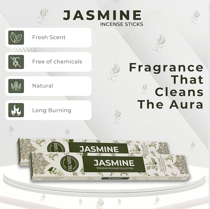 Jasmine Incense Sticks - Total 120 Insence-Sticks - 6 Packs of 20 Insense - Inciensos - Inscents - Natural Non Toxic Ingredients - Incents - Incence - Inscense - Insents