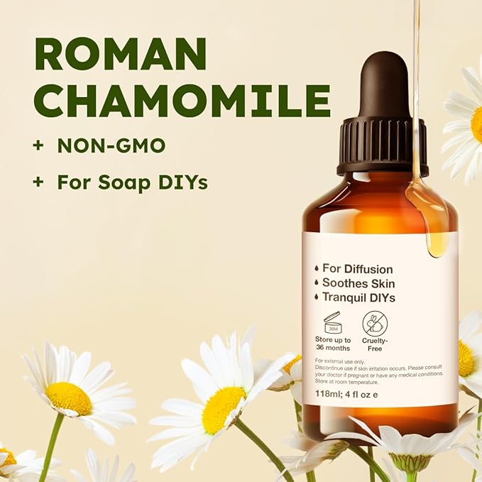KUKKA Roman Chamomile Essential Oils - 4 Fl Oz - for Hair, Skin, Diffuser, Aromatherapy & DIY Soap Making Scent