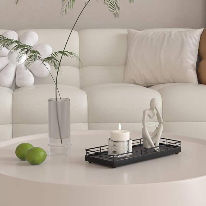 Bathroom Tray for Counter, Oak Wood 11" L Small Vanity Tray for Dresser Tops Perfume Jewelry Makeup Candle Soap Sponge Holder for Kitchen Countertop Organizer Coffee Table Decor Bar Black