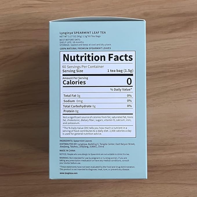 Lynginya Spearmint Tea, 60 Tea Bags - Premium Spearmint Leaves - Natural Herbal Tea - Refreshing & Minty - No Sugar & No Caffeine