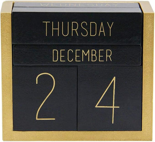 Juegoal Wooden Perpetual Calendar, Wooden Block Daily Calendar Office Desk Accessories (Black)